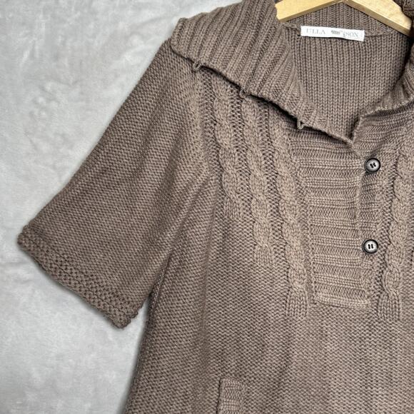 Ulla Johnson Sweater Womens Medium Brown Cable Knit Short Sleeve Shawl Collar - Picture 4 of 13
